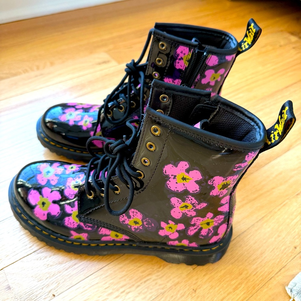 Dr. Martens Black and Pink Floral Boots